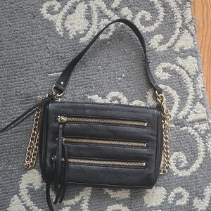 Danier Black Leather Crossbody Bag with Gold Chain